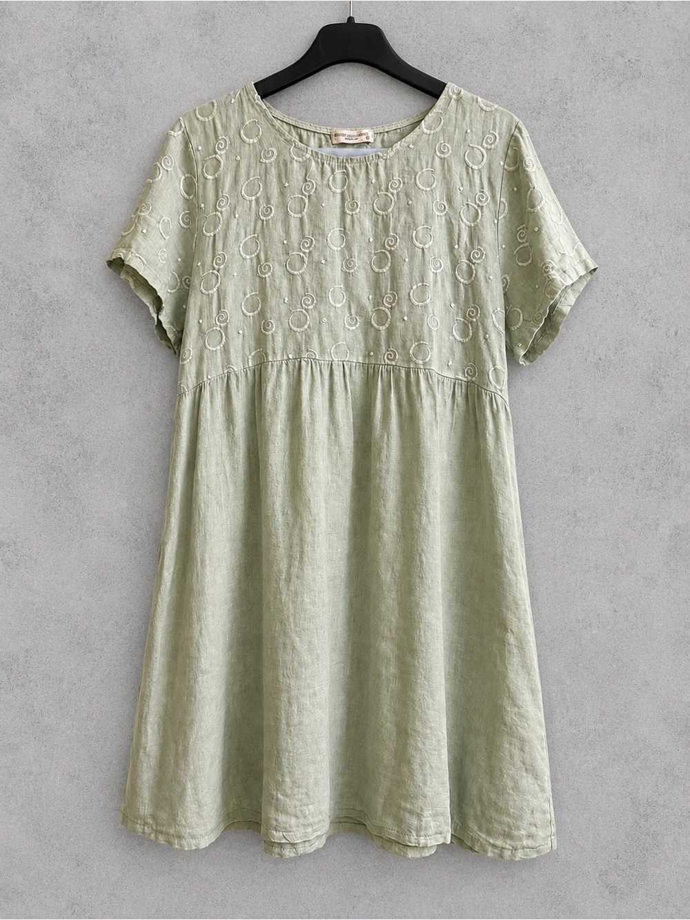 Terzo Millennio Linen Dress Womens M Sage Green Embroidered Made in Italy